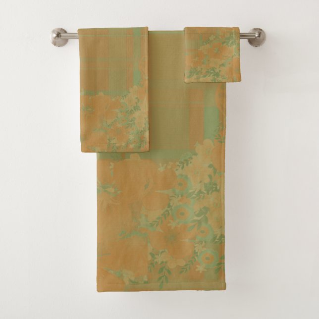 Gold & Rose Blumen & Kariert Badhandtuch Set (Insitu)