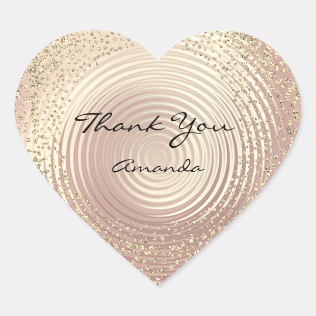 Gold Rose Glitzer Beauty Name Glasherz Danke Herz-Aufkleber (Vorderseite)