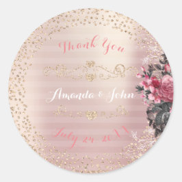 Gold Rose Glitzer Save the Date Liebe Danke Runder Aufkleber