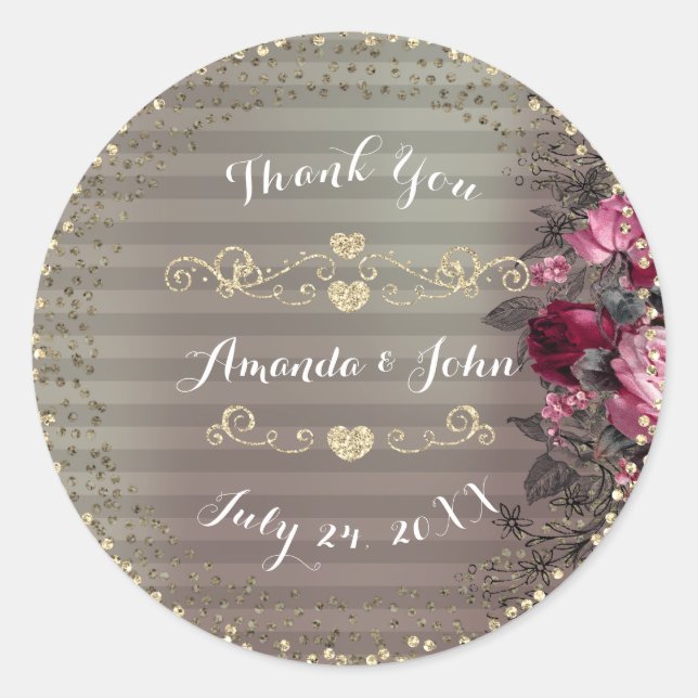 Gold Rose Glitzer Save the Date Liebe Danke Runder Aufkleber (Vorderseite)