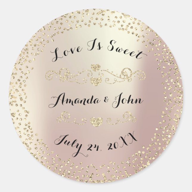 Gold Rose Glitzer Save the Date Liebe ist süß Runder Aufkleber (Vorderseite)