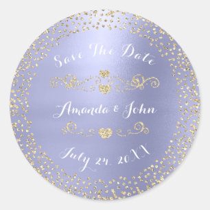 Gold Rose Glitzer Save the Date Lila Amethyst Runder Aufkleber