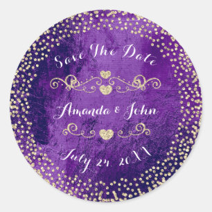 Gold Rose Glitzer Save the Date Lila Pflaumenglas Runder Aufkleber