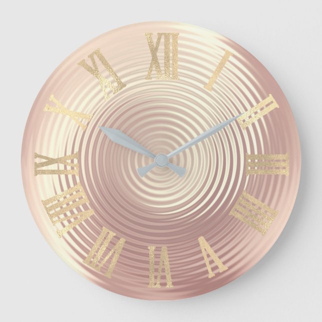 Gold Rose Gold Seide Rosa Pfirsichglas Römische Za Große Wanduhr (Vorderseite)