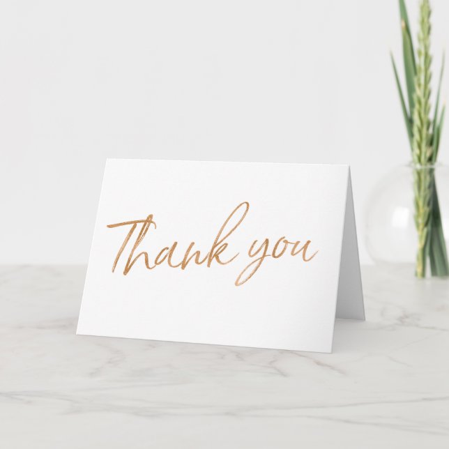 Gold Rose Hand Letter Wedding "Danke" Dankeskarte (Vorderseite)