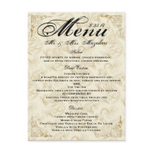 Gold Rose Mariage Diner Menu Merci Note