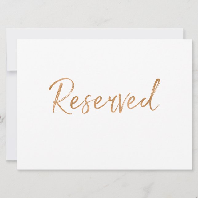 Gold Rose "Reserviert" Hochzeitszeichen | Stilvoll Einladung (Vorderseite)