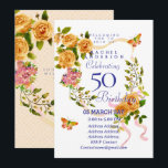 Gold Rose Ribbon 50th  Birthday Invitation Einladung<br><div class="desc">Lovely and elegant rose with butterfly.  You can changes the texts to your choice.
Suitabe for 40th,  50 th,  60th,  70th etc.</div>