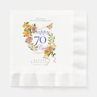 Gold Rose Ribbon 70th Birthday Serviette