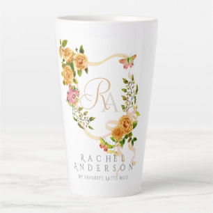 Gold Rose Ribbon Chic Monogram White Latte Tasse