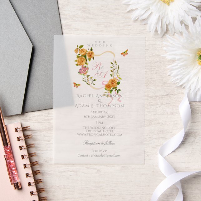 Gold Rose Ribbon Monogram Wedding  Invitation (Hochzeit)