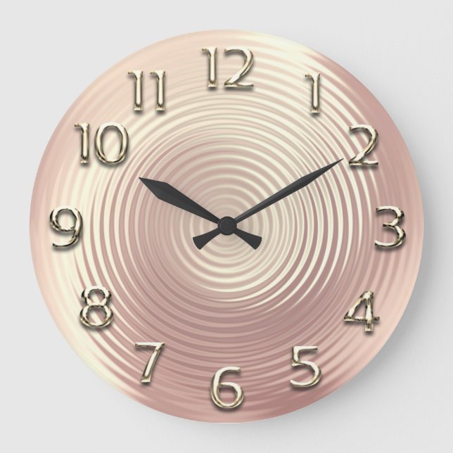 Gold Rose Rosa Minimal Metallische römische Zahlen Große Wanduhr (Vorderseite)