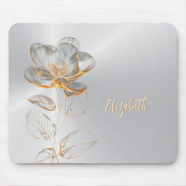 Gold Rose Silver Name Mousepad (Vorne)