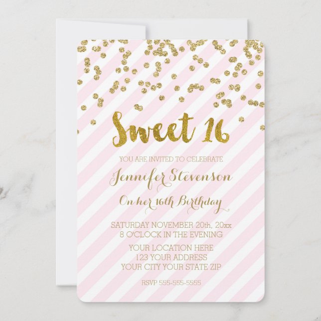 Gold Rose Sweet 16 Invitations de fête d'anniversa (Dos)