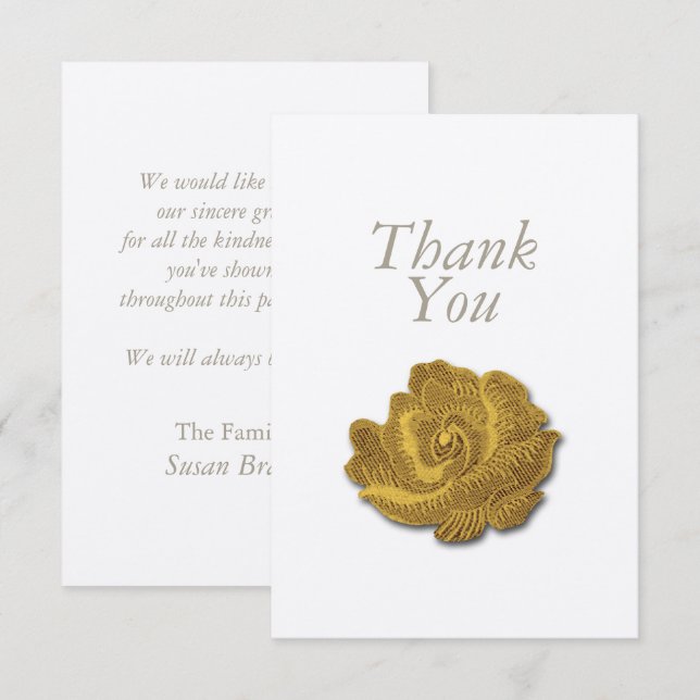 Gold Rose Tapestry Beileid Danke Karte (Vorne/Hinten)