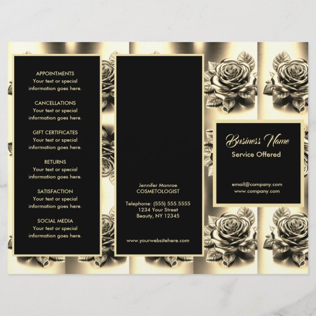 Gold-Rose und Black Menu & Pricing Flyer (Vorne)