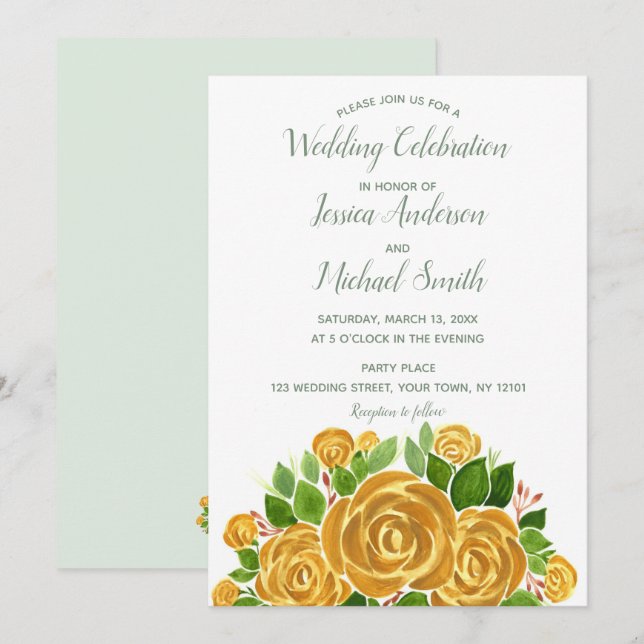 Gold Rose Wedding Card Einladung (Vorne/Hinten)