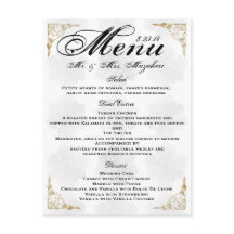 Gold Rose Wedding Dîner Menu Thank you Note