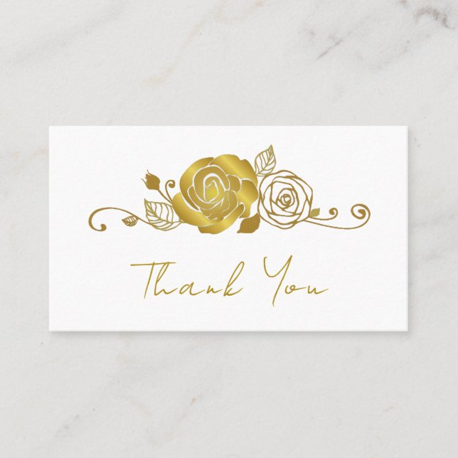 Gold Rose Wirbel Blätter Hochzeit Vielen Dank Platzkarte (Vorderseite)