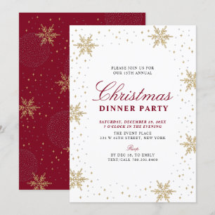 Gold & Rot Moderne Schicke Weihnachtsdinnerparty Einladung