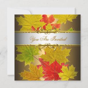 Gold Rot Weiß Herbstblätter Elegante Party Einladung