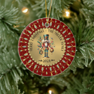 Gold Rot Weiße Diamanten Weihnachts Nussknacker Keramik Ornament