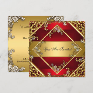 Gold-Rote Party-Einladung Floral Rahmen Einladung