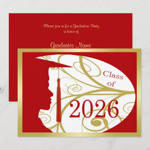 Gold/Rote Silhouette eines Mannes 2026 Abschlussfe Einladung