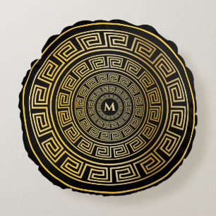 Gold Round Griechisch Key Custom Monogram Round Pi Rundes Kissen