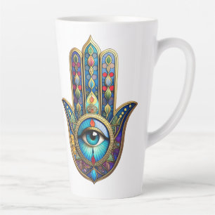 Gold Royal Blau Hamsa mit Turquoise Drittes Auge Milchtasse