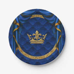 Gold & Royal Blau Krone & Vorhänge Geburtstagsfeie Pappteller