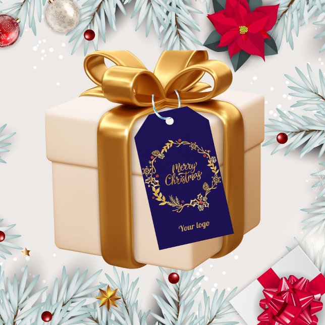 Gold & Royal bleu MerryChristmas étiquette cadeau  (Créateur téléchargé)