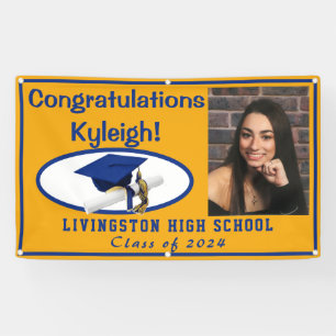 Gold & Royal Blue Accent Vinyl Abschluss Foto Banner