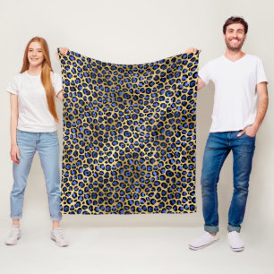 Gold & Royal Blue Glam Leopard Spots drucken Fleecedecke