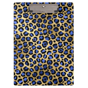 Gold & Royal Blue Glam Leopard Spots Print Klemmbrett