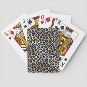 Gold & Royal Blue Glam Leopard Spots Print Spielkarten