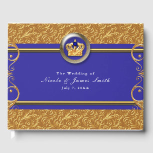 Gold & Royal Blue Kronen-Hochzeit Elegante Party Gästebuch