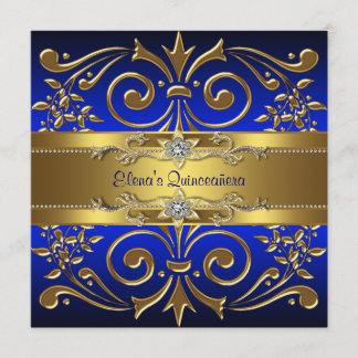 Gold Royal Blue Quinceanera Einladung