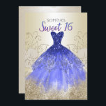Gold Royal Blue Sparkle Dress Sweet 16 Einladung<br><div class="desc">Gold Royal Blue Sparkle Dress Sweet 16 Geburtstag Einladung</div>