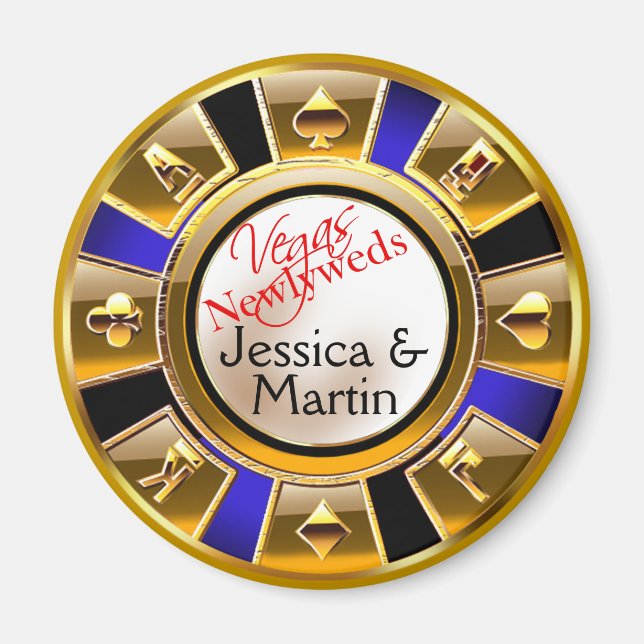 Gold & Royal Blue Vegas Casino Chip Gefallen Preis Magnet (Vorne)