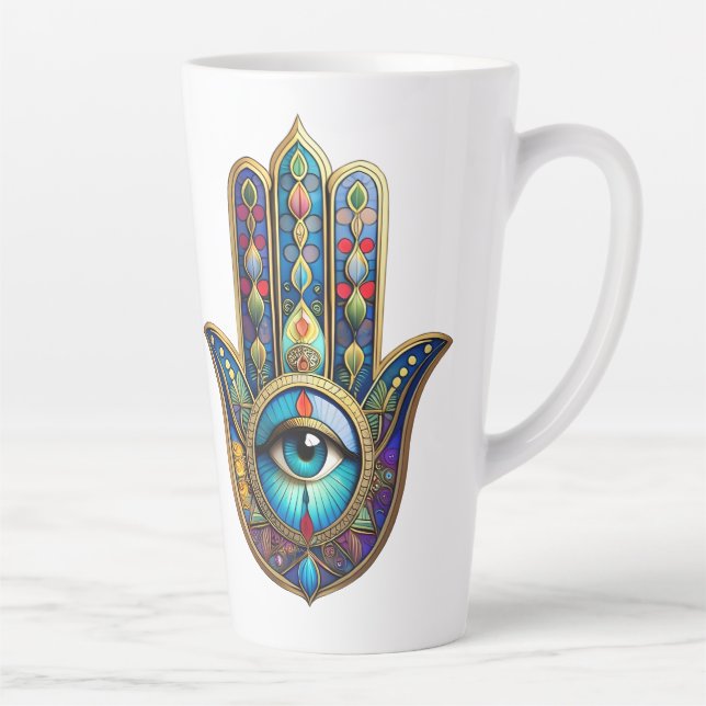 Gold Royal Blue w/ Turquoise Third Eye Hamsa Milchtasse (Rechts)