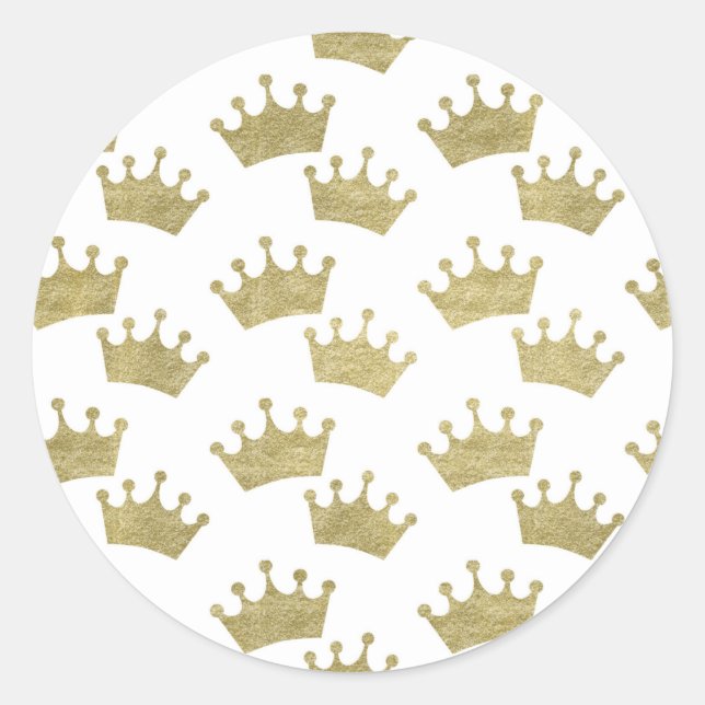 Gold Royal Crowns Fairytale Princess Baby Dusche Runder Aufkleber (Vorderseite)