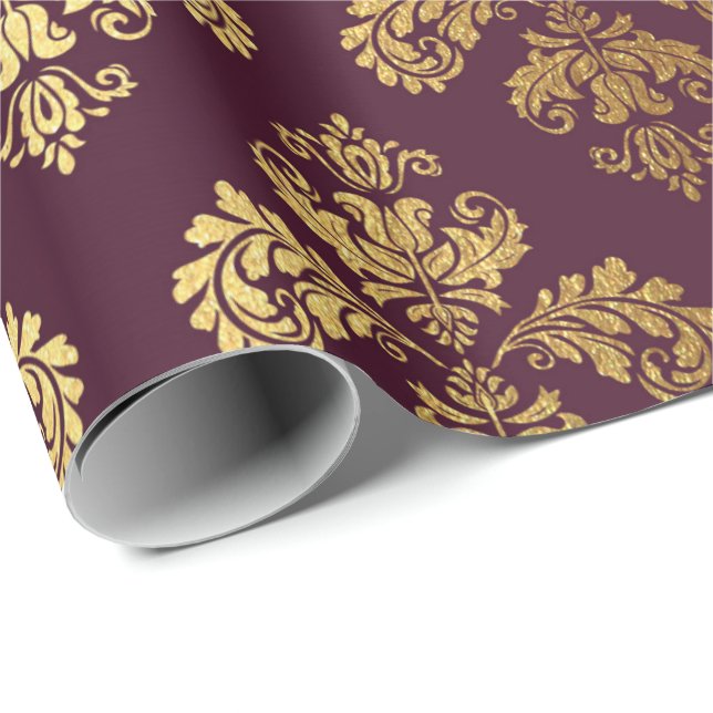 Gold Royal Damask Floral Ornament Burgund Barock Geschenkpapier (Rolleneckpunkt)