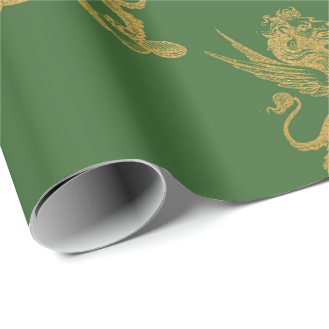 Gold Royal Lion Fairly King Green Grass Heraldic Geschenkpapier (Rolleneckpunkt)