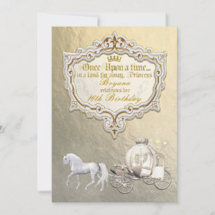Gold Royal Princess Storybook Carriage & Unicorn Einladung