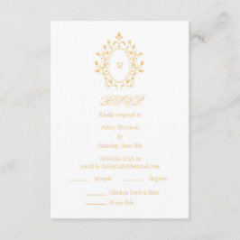 Gold RSVP card Monogram With 2 Entree Choice Begleitkarte