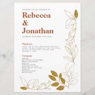 Gold Rust Leaf Terracotta Wedding Program Card Programm