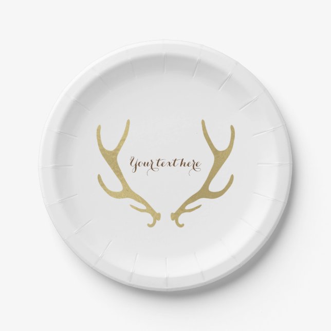 Gold Rustic Antlers Glam Wedding Reception Party Pappteller (Vorderseite)