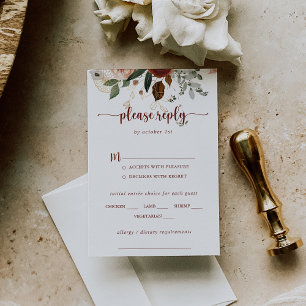 Gold Rustic Floral Mariage Menu Choix RSVP