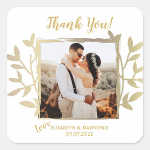 Gold Rustic Vielen Dank für Ihr Hochzeitscouple Fo Quadratischer Aufkleber